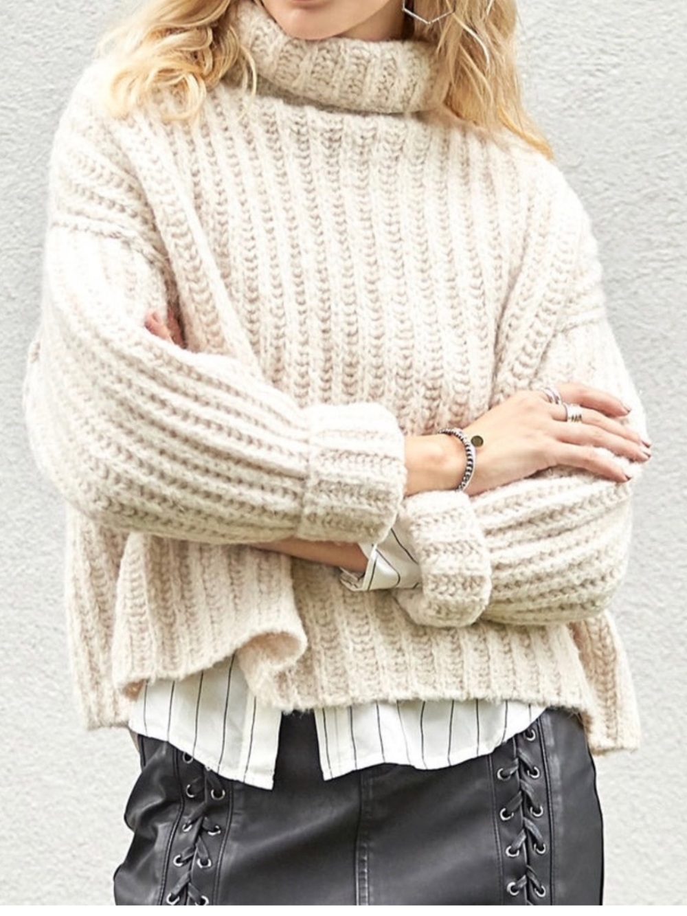 Free People Chunky Knit Oversized Boxy Cut Sweater, Small
